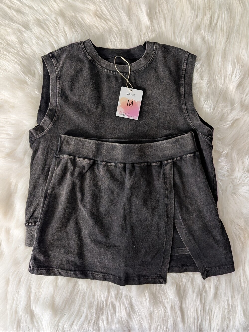 Boutique 2pc Skort + Sleeveless Top in Washed Black, Size M